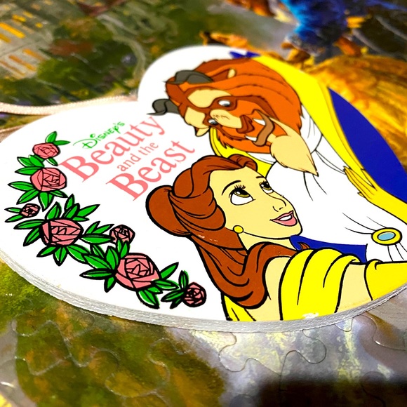 DISNEY’S BEAUTY & THE BEAST VTG 90s KURT ALDER HANDCRAFTED WOODEN XMAS ORNAMENT - Picture 5 of 7